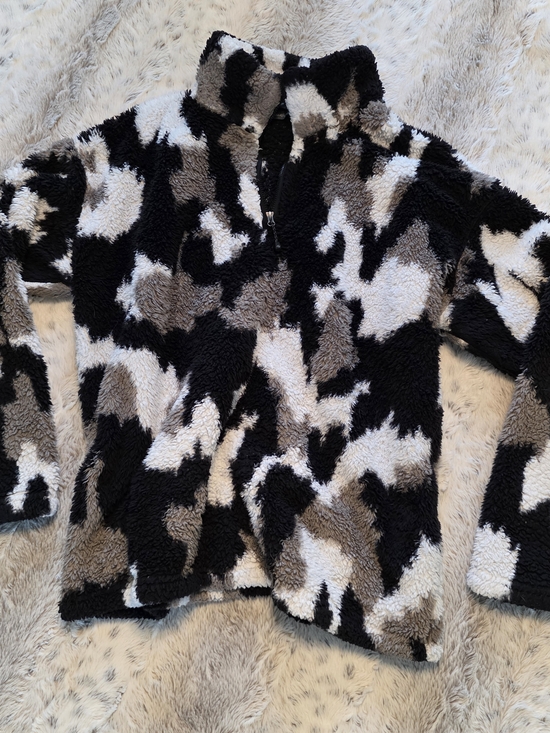 Eddie Bauer Tops - Eddie Bauer Sherpa Half-Zip Pullover - Black, White & Gray XL